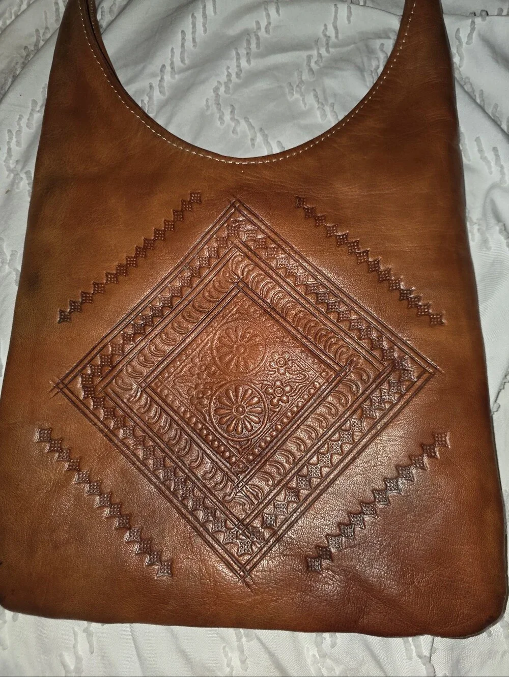 Handcrafted Genuine Leather Tooled Crossbody Hobo Bag Boho Western Artisan Purse